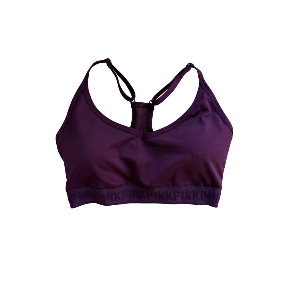 PINK‎ Victoria's Secret Sports Bra Ultimate S Purple Racerback Mesh Logo Band